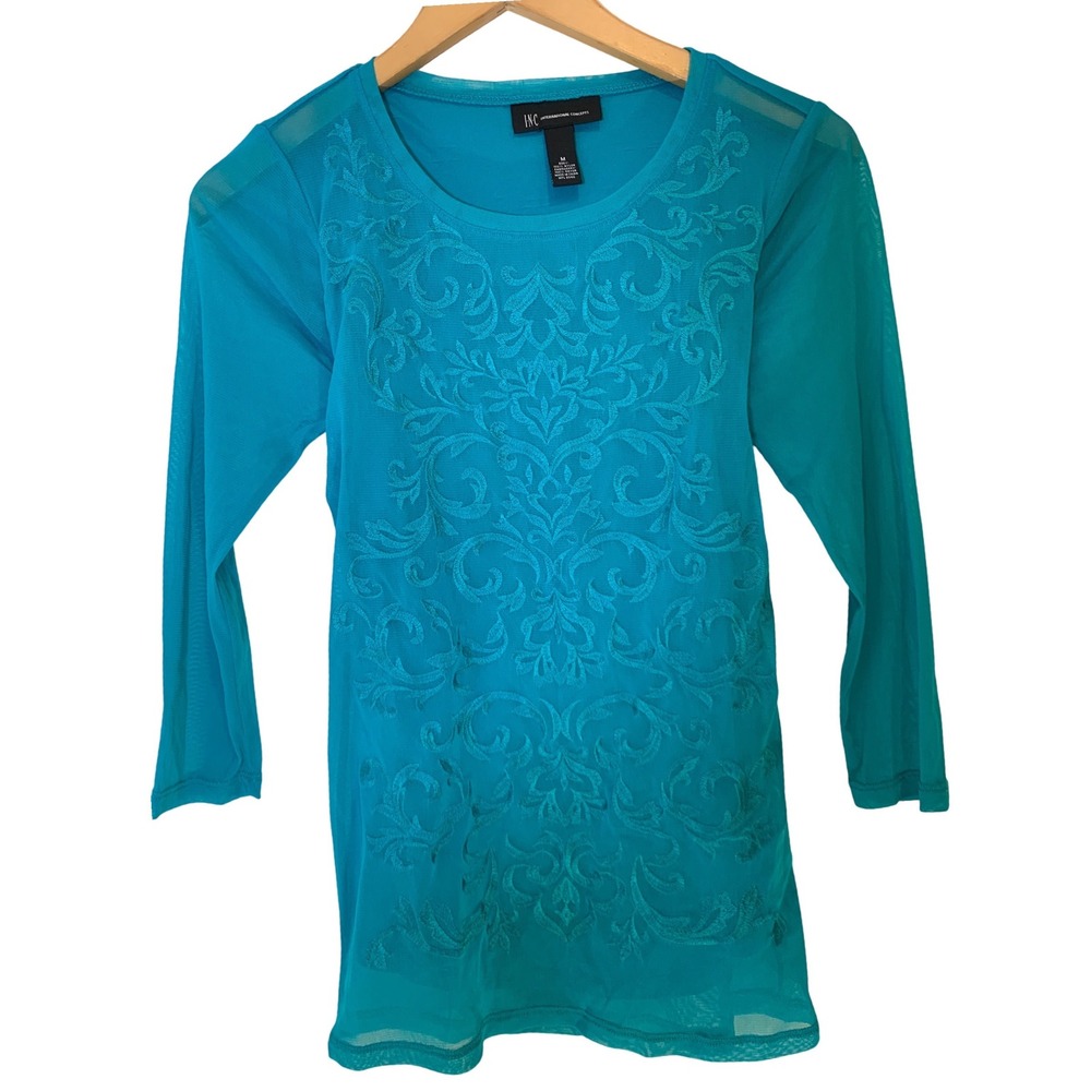 Sheer mesh fairy Y2K Medium top Embroidered Whimsigoth Teal Women ethereal light